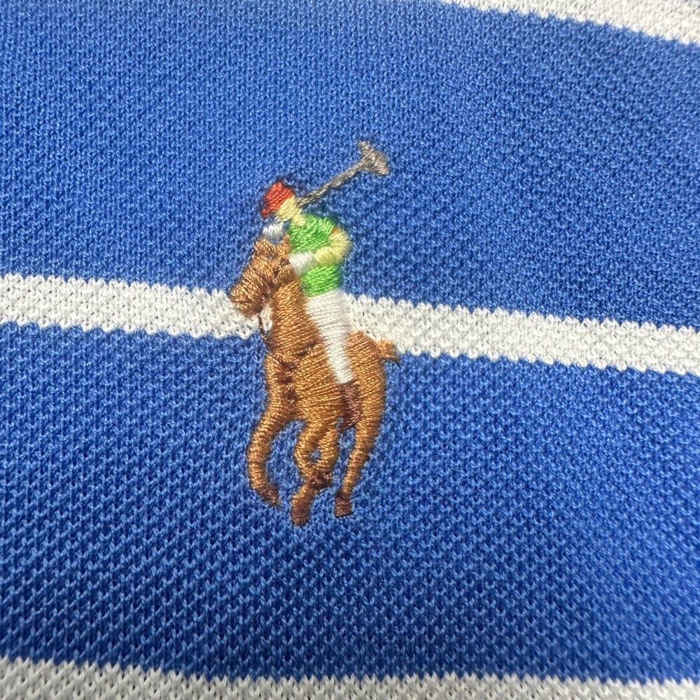 Polo Ralph Lauren Shirt Mens XXL Blue White Striped Mercerized Pima Mesh Polo - Picture 5 of 8